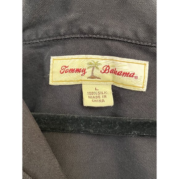 Tommy Bahama Mens 100% Silk Black Short Sleeve Button-Up Shirt Large Relaxed Fit - Picture 3 of 5